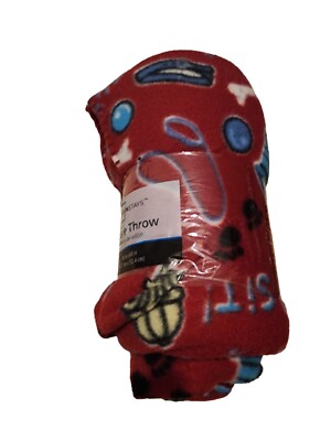 Mainstays Red Dog MEOW Arf Dog House Theme Fleece Throw Fetch Blanket  50