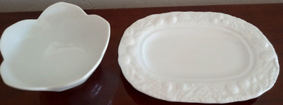 Pier 1 Imports White Porcelain Remekin & Ceramic Relish Tray Flowers Fruit-image