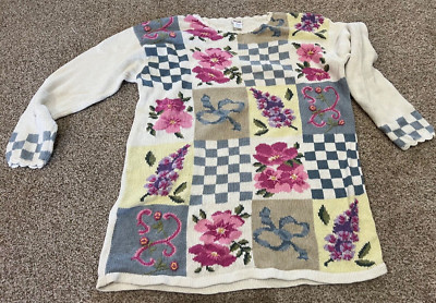 Avon Womens Sweater XL Embroidery Floral Long Cozy Warm Comfort Casual-image