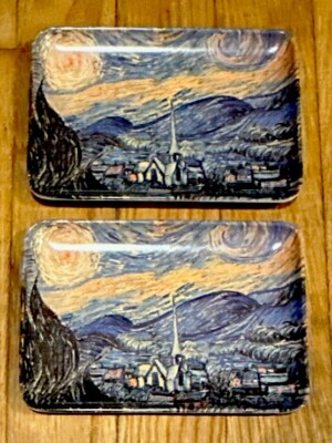 Vintage Design Imports Italy Melamine Trinket Tray 4x6” Vincent Van Gogh *2-pcs-image