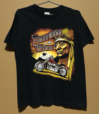 Vintage 90s Brothers Of The Wind Motorcycle Biker Eagle T-shirt -  Mens Size L-image