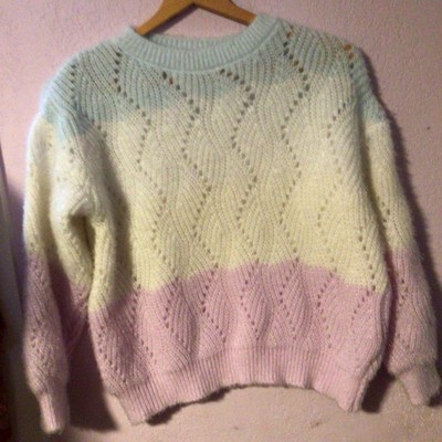 Pastel Gradient Knit Sweater For Women Cozy.  Blue / Lila/white Size Medium-image