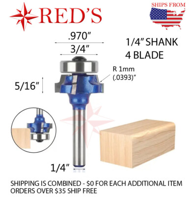 REDS Y68310-4 - 1mm RAD 4 blade Round Over Router Bit 1/4