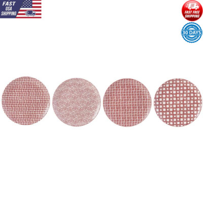 Stoneware Dinner Plates Set of 4 Geometric Print Dishwasher Microwave Safe New-image