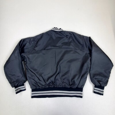 Vintage West Wind Buccaneers Black BLANK Satin Bomber Jacket Size Large-image