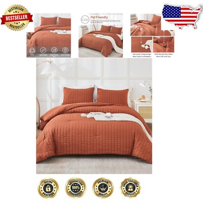 Lightweight Terracotta Seersucker Comforter Set - Full Size, Pet Friendly-image