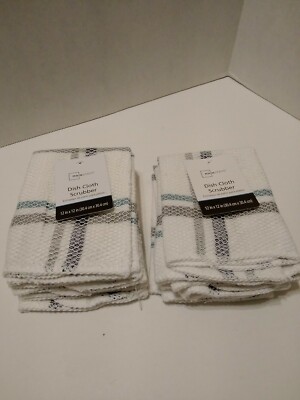 Mainstays Dish Cloth Scrubber 2 Packs of 4 Each 12X12 Inches Gray Stripe-image
