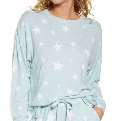 BP Women's Comfy Long Sleeve Crewneck Sleep Lounge Top in Teal Mist Star Med $39-image
