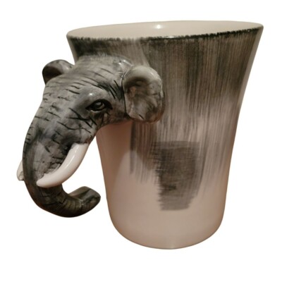 Pier 1 Imports Gray Stoneware Elephant Head Trunk Tusks Handle Mug Cup-image