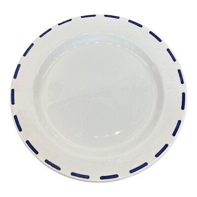 Pier 1 Imports Dinner Plate Large White Blue Dash Trim Italy 12 1/8in-image