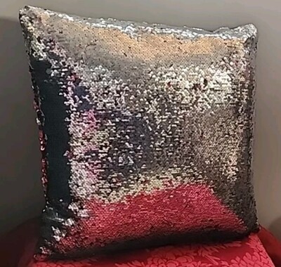 Mainstays Sparkle Pillow Red/Silver Sequins Reversible 17
