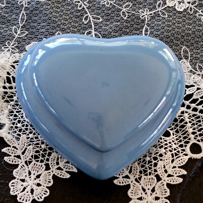 Vintage Pier 1 Imports Powder Blue Heart Shaped Trinket Jewelry Box Ceramic...-image