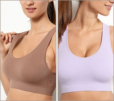 AnyBody Rib Knit Seamless Cozy Lounge Bralette Set/2-Brownie/Lilac-Med-A393149-image