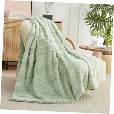 Amélie Home Stripe Faux Fur Throw Blanket, Cozy Soft Fuzzy 88