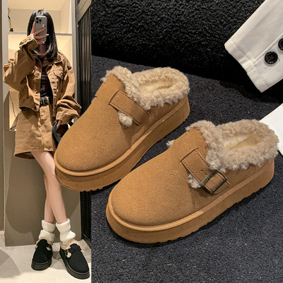 Plush Winter Platform Boots for Women – Retro Bean Design & Cozy Comfort-image