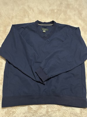 Eddie Bauer Pull Over Wind Breaker Men’s size L Embroidered V Neck Blue -image