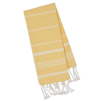Design Imports Striped Yellow Fouta Kitchen Dish Towel With Tassels 20x30 NEW-image