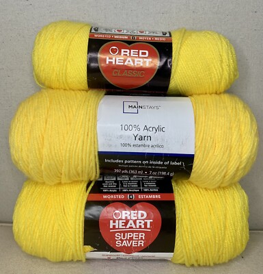 Red Heart Yarn Super Saver Classic Yellow 7oz + 3.5oz Mainstays 7oz Lot 3 Skeins-image