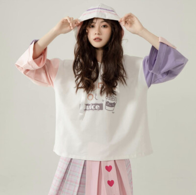 packitcute milk or juice patchwork hoodie-image