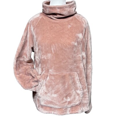 Champion Plush Velour Pink Funnel Neck Fleece Lined Loungewear Pullover Large-image