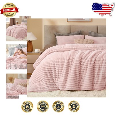 Fluffy Pink Twin Comforter Set with Pillowcase - Cozy and Stylish Bedding-image