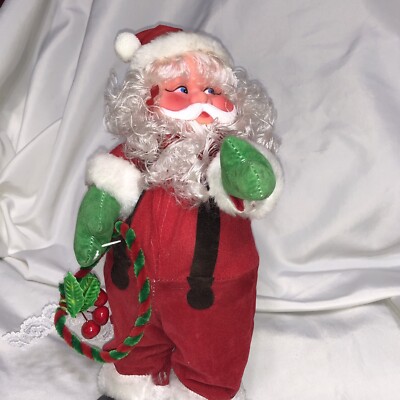 VTG Wind-Up Santa Claus Doll Rubber Face Animated Musical Jingle Bells Christmas-image