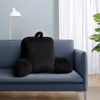 Soft Faux Fur Plush Bedrest Lounge Pillow Extra Cozy Comfort Relaxing Black-image