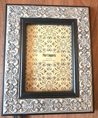 Pier 1 Imports  5x 7 Metal and Wood Photo Frame Relief Design 3D Old World-image