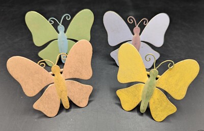 Set of 4 BUTTERFLY Napkin Rings Pier 1 Imports Hand Painted Metal-image