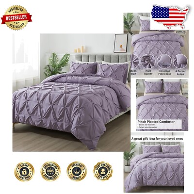 Cozy Lightweight Microfiber Pinch Pleat Comforter Set - Full Size, All Seasons-image