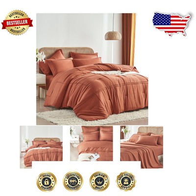 All-Season King Size 7-Piece Bedding Set - Stylish Terracotta Comforter-image