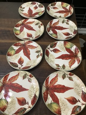 Pier One Asheville Set Of 8 Salad Dessert Plates Fall Leaf Design 8.5” Nice -image