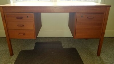 Scandinavian Imports Modern Design Teak Office Desk with File Cabinet & Drawers-image