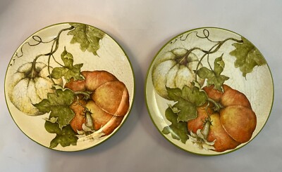 Pier 1 Harvest Garden Collection  Salad Plates Pumpkins Fall Autumn  Set Of Two-image
