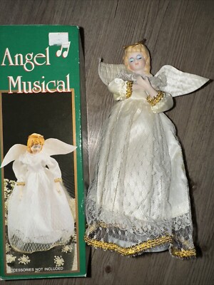 Vintage Christmas Hark The Herald Angel Sing Figurine Wind Up Music Box-image