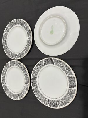 Black Floral & Paisley Design On Rim,Fine China By Gambler Import, Set Of 4-image
