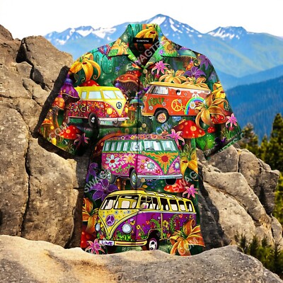 Vintage Hippie Car All Over Printing Hawaiian Shirt-image