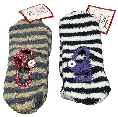 Molly Jacobs ladies cozy slippers gripper soles small 2 pair black/white new-image
