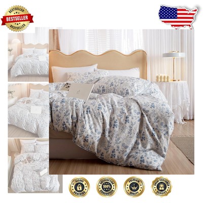 Boho Blue Floral Comforter Set Twin XL - Soft, Cozy & Stylish for All Seasons-image