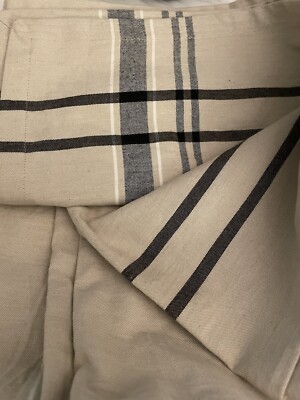French Stripe Tablecloth - Design Imports Khaki Natural Black 100 X 60” Nwot-image