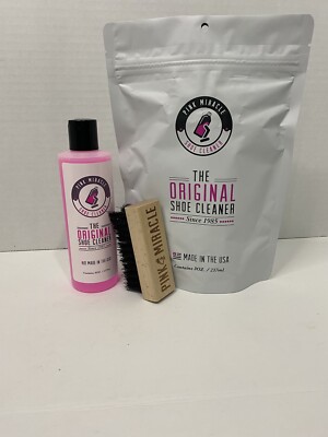 8 oz Pink Miracle Shoe Cleaner Kit complete with bottle and brush-image