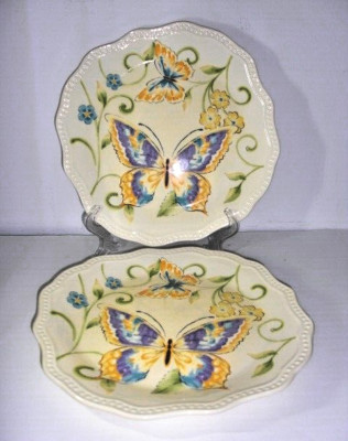 Pier 1 Imports Butterfly Botanica Lunch Salad Plates (2) - NEW! MAKE OFFER!-image