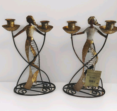 Pier 1 Imports Beautiful Metal Worked Figurines Double Candle Holder W Tag-image