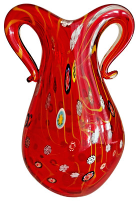 Pier1 Imports Vase Hand Blown Double Handle Crimson Red Floral Flow design-image