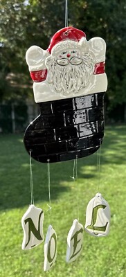 VTG Porcelain Santa Stocking Chimney Christmas Wall  Hanging NOEL Wind Chimes-image