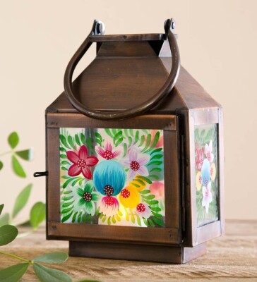 Wind & Weather HD8492 Hand Painted Square Metal Lantern, Antique Copper-image