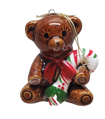Pier 1 imports Brown Bear Candycane Ceramic Christmas Ornament Retired-image