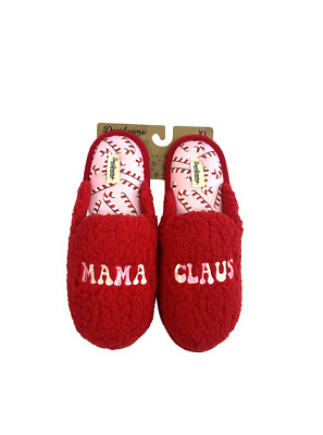 NEW Dearfoams Cozy Comfort Red & Pink ‘Mama Claus’ Slippers Women Size 11-12-image