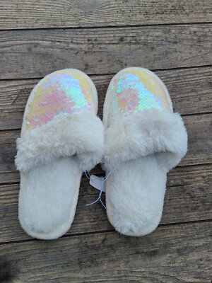 Soft & Cozy Faux Fur Sequin Slipper White size XS 5/6-image