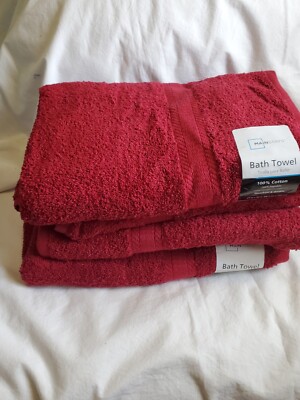 Lot Of 4 Mainstays Bath Merlot Red  27 In x 52 In New. 100% contton....-image